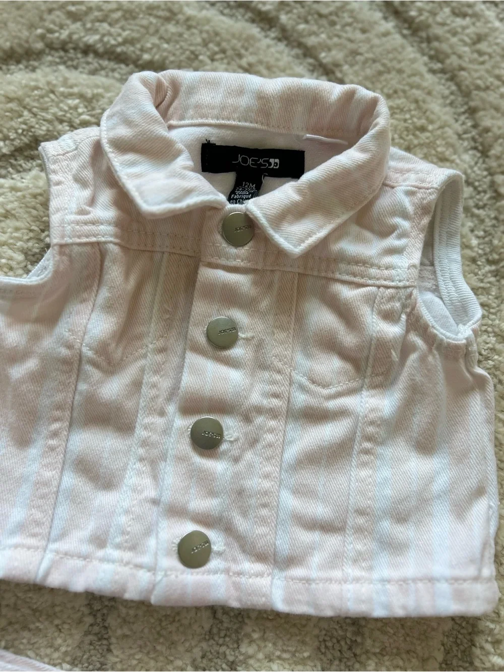 Joe’s Jeans Baby Girl Pink Denim Striped Vest & Shorts Set 12M